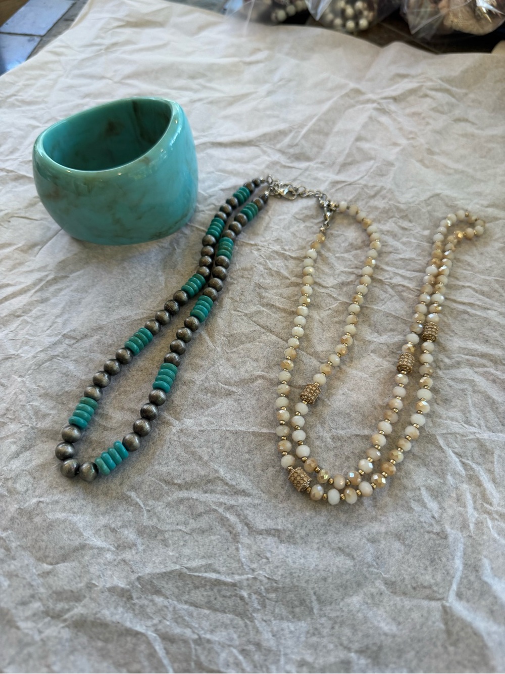 Bundle - Turquoise and Neutral Beaded Necklace Set - Unbranded